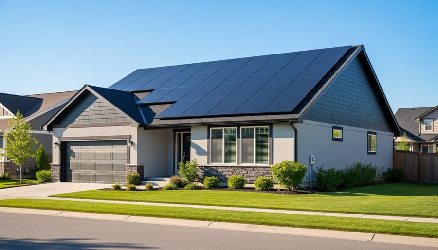 Residential solar panels mounted on a Canadian home rooftop at golden hour.